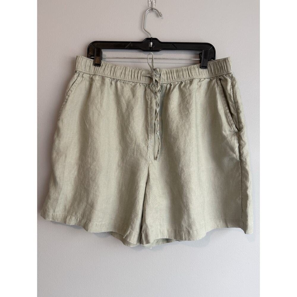 Tahari Linen Shorts XL Elastic Waist Drawstring Khaki Summer Resort Casual